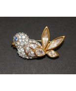 Swarovski Crystal Clear &amp; Blue Eye Gold Tone Bird Brooch Pin - $49.49