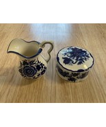 Lot of 2 Delft Blue&amp;White Floral Handpainted CHIP ON THE BOTTOM OF MILK JUG - $29.66 CAD