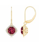 2.00Ct Round Cut Red Ruby Drop/Dangle Earrings 14K Yellow Gold Over Jewe... - £44.73 GBP
