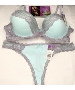 Hers By Herman Bra &amp; Panties Set 32B W SMALL Panties Green Gray Bejewele... - $17.99