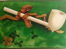 St Patrick&#39;s Day Postcard Erin Go Bragh Pipe Ireland Signed Ellen Clapsa... - $17.10