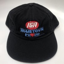 Vintage IGA Hometown Proud Trucker Hat 1990s Black Red Blue Heart Adj Strap - £22.77 GBP