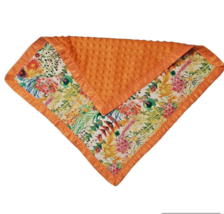 Orange and Floral Printed Lovey Small 18 Inch Square Baby Blanket Handmade - £13.44 GBP