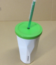 Starbucks Coffee Co. White Faceted Steel Cold Travel Tumbler Straw Green Lid - £21.54 GBP