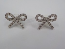 Post Earrings Bow Shaped Silver with Faux Diamonds Fashion Jewelry NWOT - $4.99