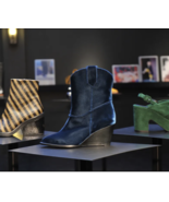 Robert Clergerie Paris Wedge Velvet Booties Blue Green ( 36 ) - $407.00 CAD