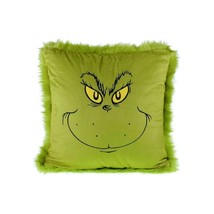 Dr Seuss The Grinch Green Faux Fur Grinch Face Pillow 16inx16in Polyester New - $47.42