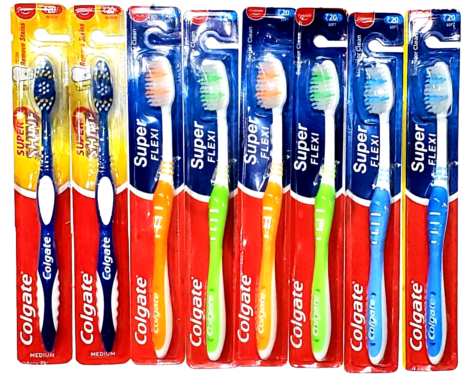 Primary image for 6 Soft 2 Medium Colgate Super Flexi Toothbrushes Superior Clean Random Colors