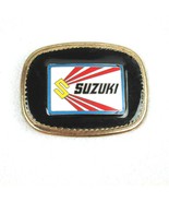 Vintage Suzuki Motorcycles Belt Buckle Biker Brasstone Metal &amp; Enamel Ad... - £31.96 GBP