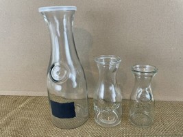 Lot of 3 Heavy Glass Water Vase Wine Decanter Carafe Bottle (3) - £30.37 GBP