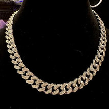 Men Women Silver Tone Miami  Cuban Link Iced Out Luxe Rhinestone Chain Necklace - £20.08 GBP
