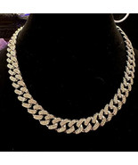 Men Women Silver Tone Miami  Cuban Link Iced Out Luxe Rhinestone Chain N... - £19.19 GBP