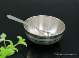 999 solid pure silver handmade utensils bowl and spoon, kids serving ves... - £70.10 GBP