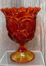 LE Smith Moon Stars Amberina Ruffled Edge Pressed Glass Pedestal Compote Goblet - $14.83