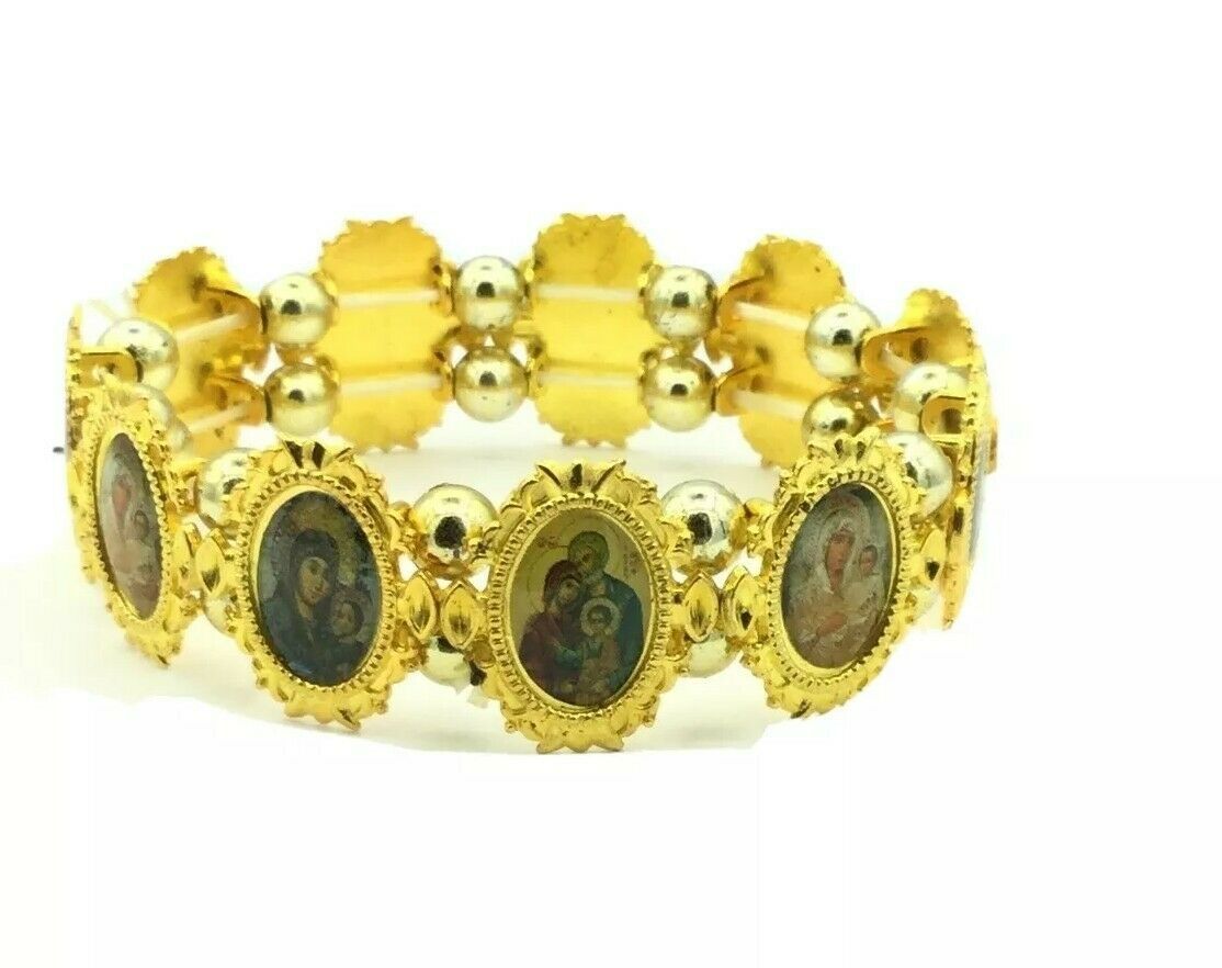 Religious Christian Jewelry Bracelet Gold Alloy stretch Bead Orthodox Ho... - $9.78