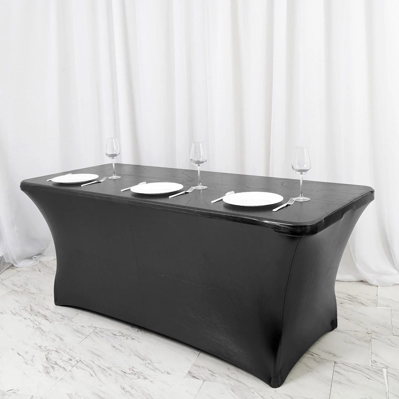 Black - 6FT Rectangular Stretch Spandex Table Cover Metallic Color - £40.68 GBP