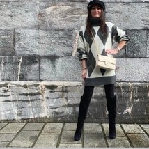 Pringle of Scotland/ H&amp;M Argyle Knit Turtleneck Sweater Dress Wool Blend - $24.74