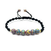 Rainbow Calsilica 8x8 mm Round Beads Handmade Thread Bracelet AB8-7 - £6.99 GBP