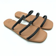 A New Day Wren Slide Sandals Triple Strap Square Toe Faux Leather Black ... - £7.65 GBP