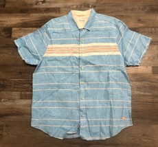 Tommy Bahama Mens XL Blue Striped Short Sleeve Button Up Linen Shirt - $17.57