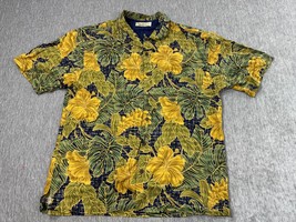 Tommy Bahama Shirt Men XL Yellow Green Silk Hawaiian Loop Collar Floral ... - €21,17 EUR