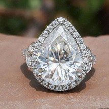 Halo Engagement Ring 4.25Ct Pear Cut Diamond 14k White Gold Simulated in Size 9 - $273.63