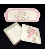 Trinket Box &amp; Vanity Tray Ceramic Italy Bath Dresser Bird Flower Hand-pa... - £25.40 GBP