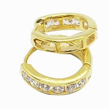 2mm Simulated Diamonds Huggies Hoop Small Earrings 14K Yellow Gold Plated Silver - £37.03 GBP