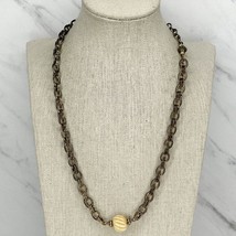 Chico&#39;s Gold Tone Chain Link Single Beaded Necklace - £10.27 GBP
