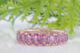 4Ct Oval Cut Simulated Amethyst Eternity Wedding Band 14K Yellow Gold Plated - £98.64 GBP