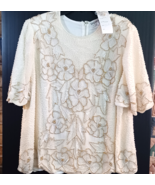 Vintage Women’s Elegant Wear Short Sleeve Ivory Beaded Blouse Size 4x - $527.77 MXN
