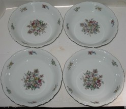 4 Vintage Crown Bavaria Floral Bouquet 7 3/4&quot; Soup Bowls Made in Germany - £22.86 GBP