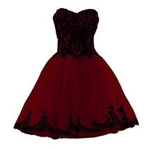 Short Burgundy Tulle Vintage Black Lace Gothic Prom Homecoming Cocktail Dresses  - $89.09