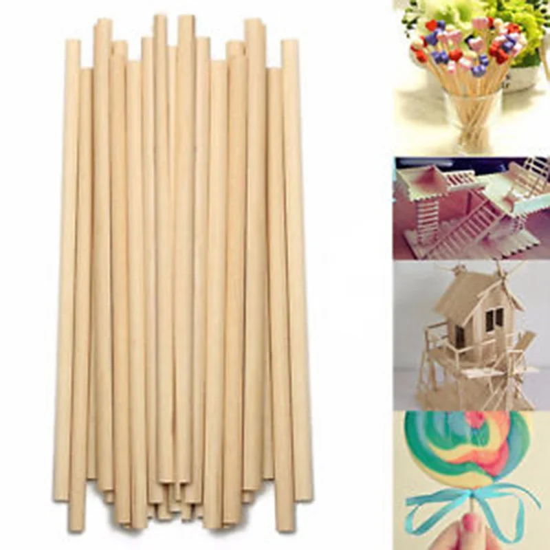 Sporting Round Wooden Stick For Crafts Food Ice Lollies And Model Making Cake Do - £23.51 GBP
