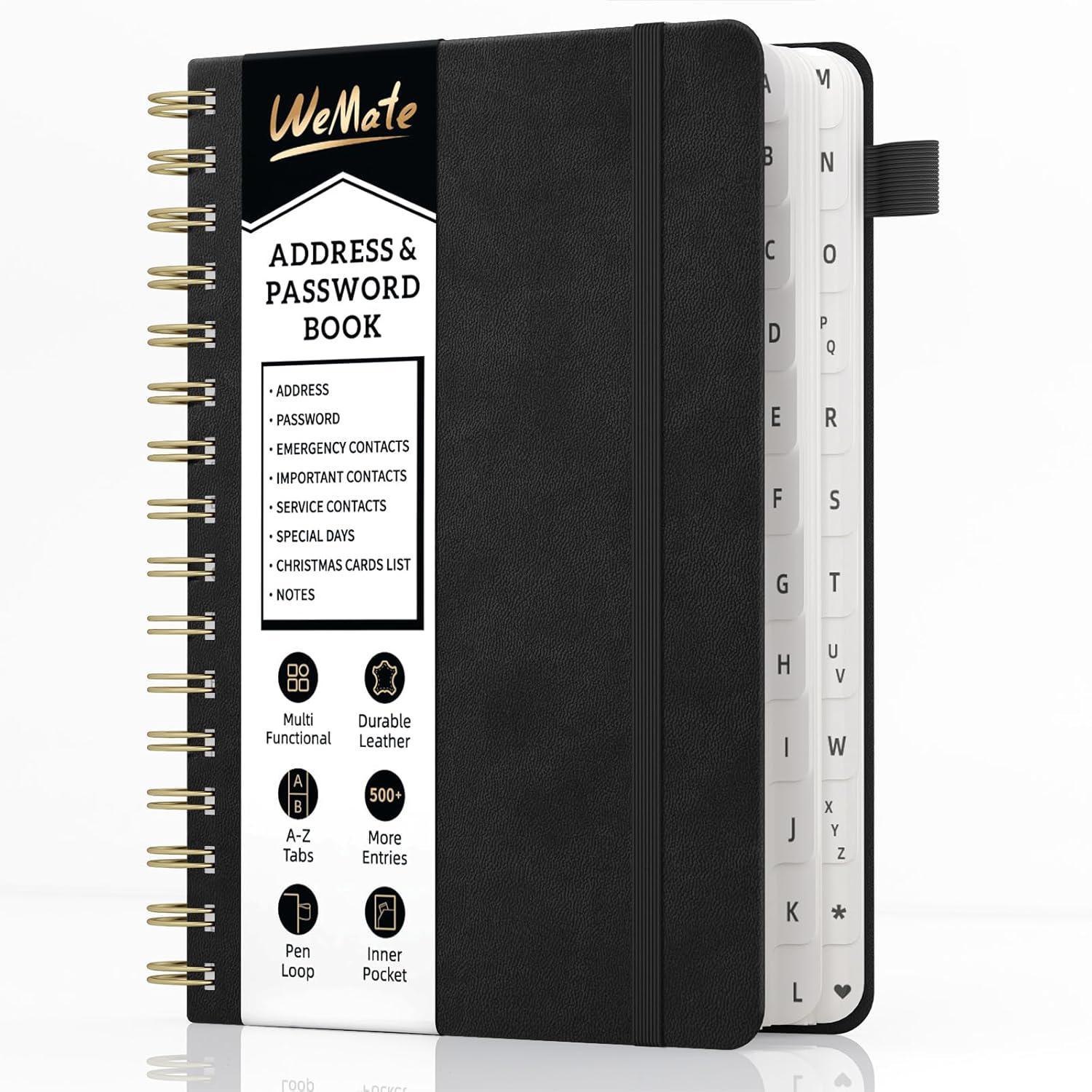 WEMATE Spiral Address Book with Alphabetical Tabs, Leather , - $17.01