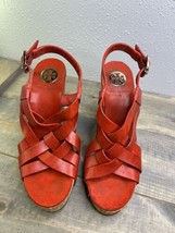 Tory Burch Wedge Red Sandal Size 9 Cork strappy - £27.68 GBP