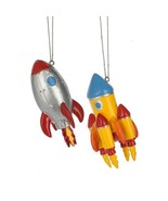 SET OF 2 ROCKET SHIP ORNAMENTS 3&quot; Resin Retro Outer Space Sci Fi Christm... - $368.02 MXN