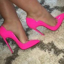 Pink Curl Upper Women Patent Pointed Toe Stiletto High Heels Sexy Ladies Party D - £57.04 GBP