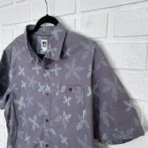 Reef Hawaiian Shirt Button Up Mens XL Short Sleeve Gray And Teal Floral ... - £15.35 GBP