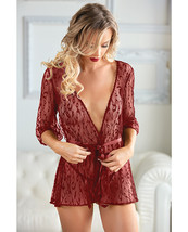 &#39;allure Valentina Leopard Lace Robe &amp; G-string Ruby Qn - £30.68 GBP