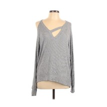 LNA Oversized Sweater Asymmetric Cut-Out Cold Shoulder Rib Knit Top Gray... - $29.99