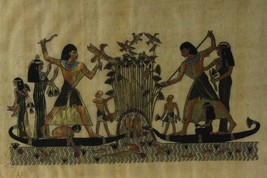 EGYPTIAN PAPYRUS Original Art Hand Painted FISHING HUNTING Menna Nakht S... - £40.70 GBP