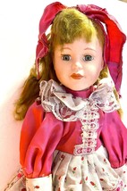 15 Inch Porcelain Doll With Stand Pink White Dress Strawberry Blonde Unbranded - £10.63 GBP