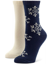 HUE Womens Boot Socks 2 Pair Pack Navy Snowflake &amp; Solid Ivory $18 - NWT - $7.19