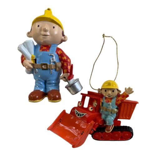 Primary image for 2 Nick Jr. Bob the Builder Red Muck Bulldozer Truck Christmas Ornament 2002 2003