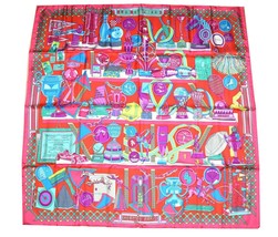 Hermes Scarf Les Trophees Red Silk 90 CM Carre 35” Inch Shawl Stole YA22 - £289.76 GBP