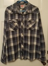 Wrangler Flex For Comfort Mens 2XL Blue Plaid Long Sleeve Pearl Snap Shirt - £11.60 GBP