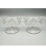 Vintage Pair Indiana Glass Two Candle Holders Candelabras Set Leaf Etche... - $31.48 CAD