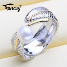 Rling silver ring natural freshwater pearl rings for women silver and gold color female thumb200