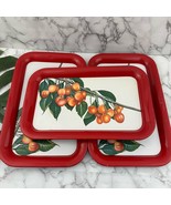 Vintage Mid Century Cherry Fruit Print Tin Metal Tray Set 3 TV Lap Servi... - $42.56
